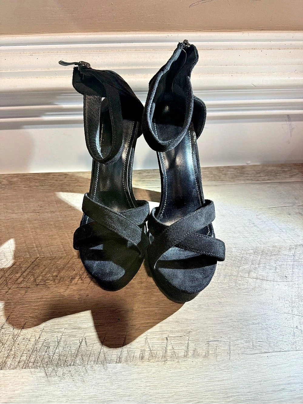 Black Suede-Look Platform Block Heel Sandals